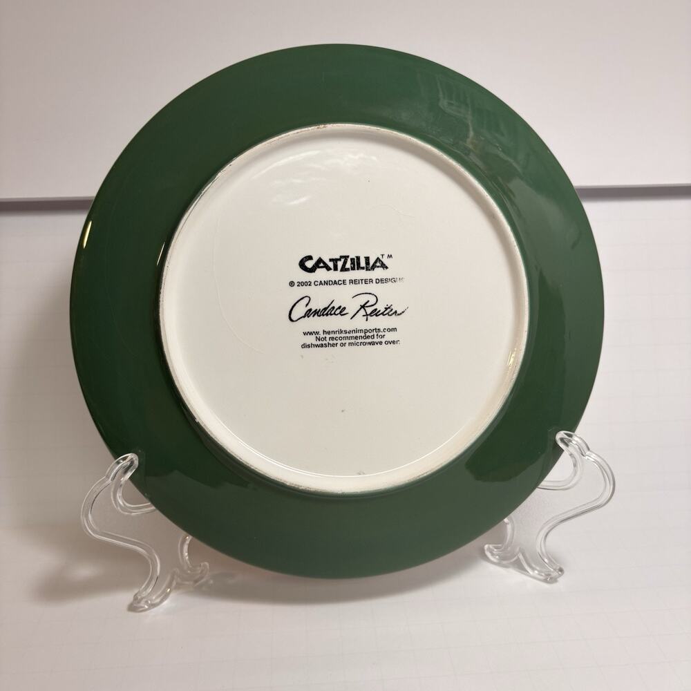 2002 Catzilla Cat Snowman Plate 8" Hand Painted Candace Reiter Christmas Holiday - Picture 2 of 3